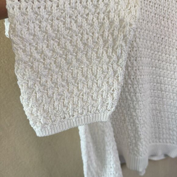 NWT Talbots Sweater Womens Plus 3X Collared Pullover Crochet Open Knit White - Picture 4 of 12